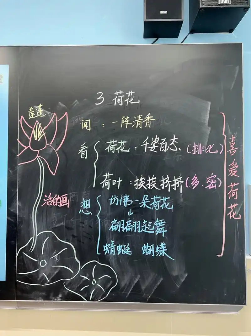 三下语文 | 第一单元:《荷花》板书 这一课先让孩子自己抓住关键词