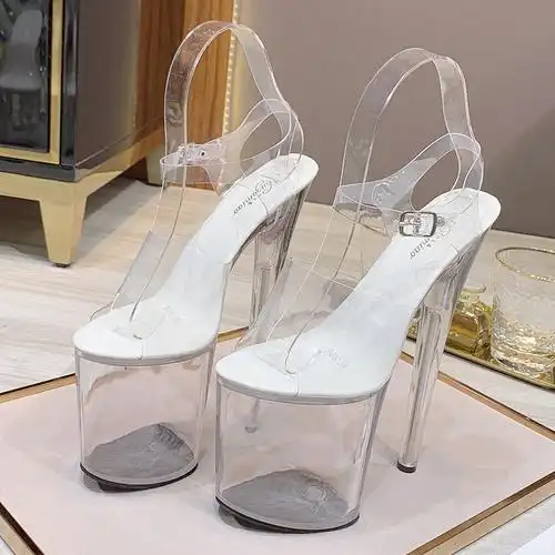 水晶鞋20cm特高跟鞋细跟性感透明防水台厚底恨天高超高凉鞋女夏