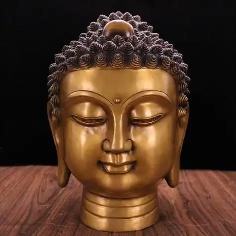 纯铜佛头摆件佛光普照如来佛祖头像释迦摩尼佛像客厅摆件桌面摆件