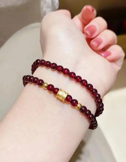 999千足硬金六字箴言石榴石手串小价位