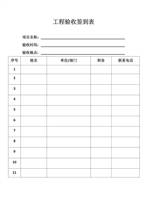 工程竣工验收签到表
