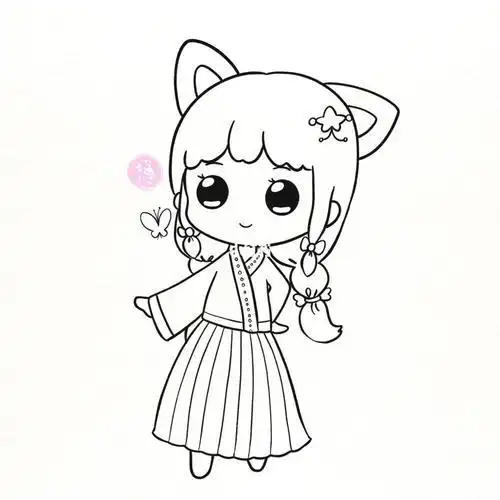 简笔画 古风小姐姐附线稿简笔画古风线稿临摹暖春樱花季古风简笔画教