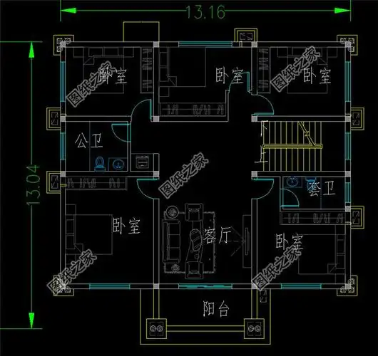 13x13米简单二层带阁楼最新别墅设计图精致美观