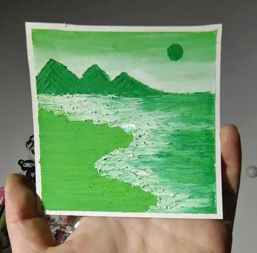 坚持画画的第766天油画棒画之绿色山海