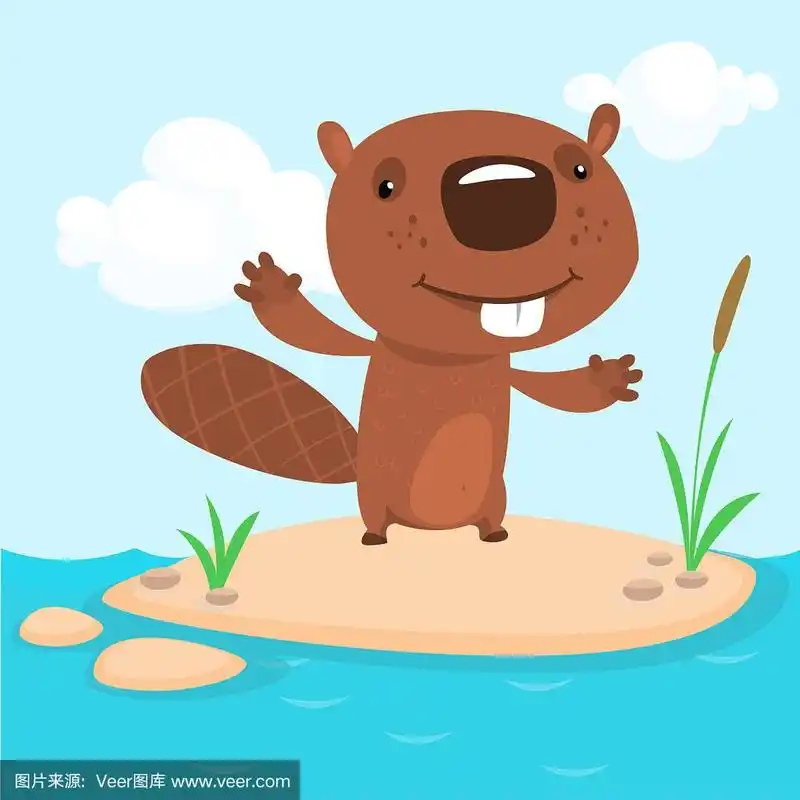 可爱的卡通海狸站立.矢量插图.