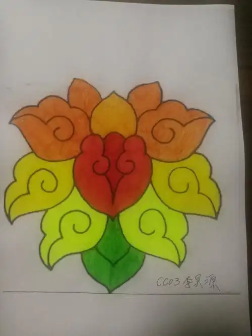 这幅画,用简单的线条和丰富的色彩勾勒出一幅简约自然的轴对称花朵!