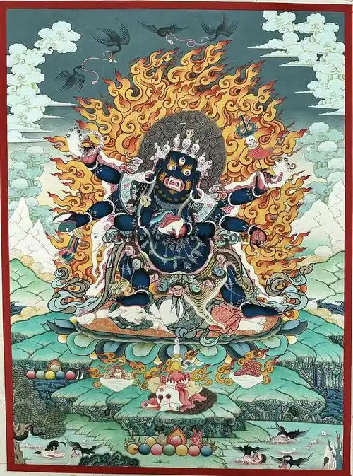 编号188-864347:彩绘唐卡-六臂玛哈嘎拉(60*44cm左右)