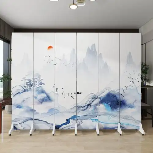 新中式屏风隔断客厅入户玄关卧室遮挡山水画折叠移动双面简约现代