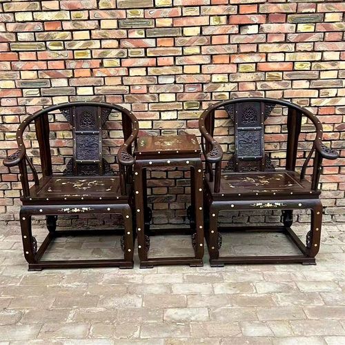 明清古典家具仿古家具黑檀木嵌贝雕皇宫椅圈椅全实木榫卯结构会客