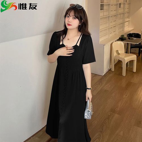 胖妹妹夏装胖人女装气质小心机减龄裙子 显瘦黑 p2建议140-160斤