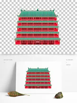 广府镇海楼手绘分层插画