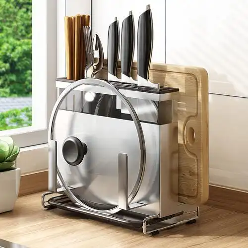 厨房不锈钢刀架壁挂式多功能一体刀具锅盖置物架筷子厨房置物架