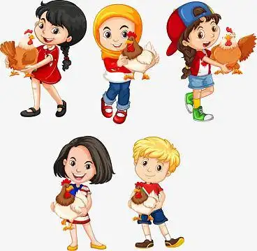 抱着大公鸡的孩子矢量