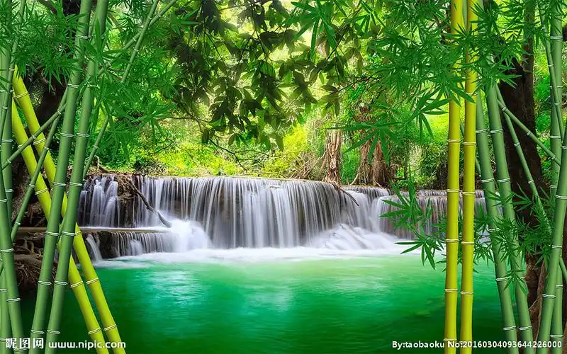 竹林山水流水成才背景墙图片