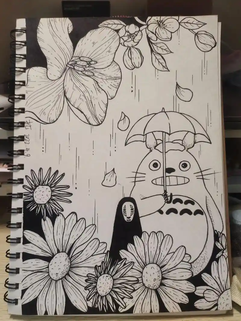 画画| 黑白装饰画|线描画 龙猫 临摹来源