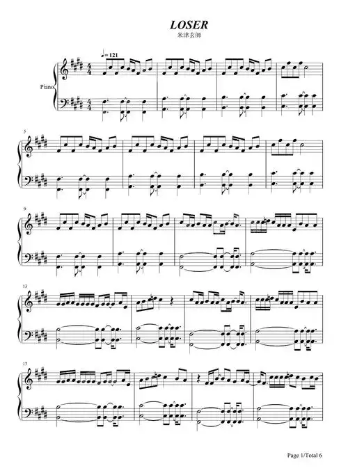 米津玄师《loser》钢琴五线谱1