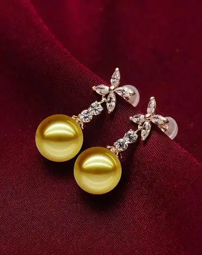 富贵花开款南洋金珠k金耳环