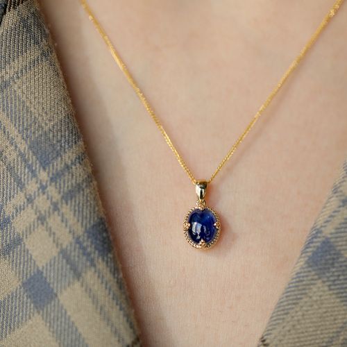 天然素面蓝宝石吊坠黄金复古蓝宝宝蛋椭圆au750颈饰