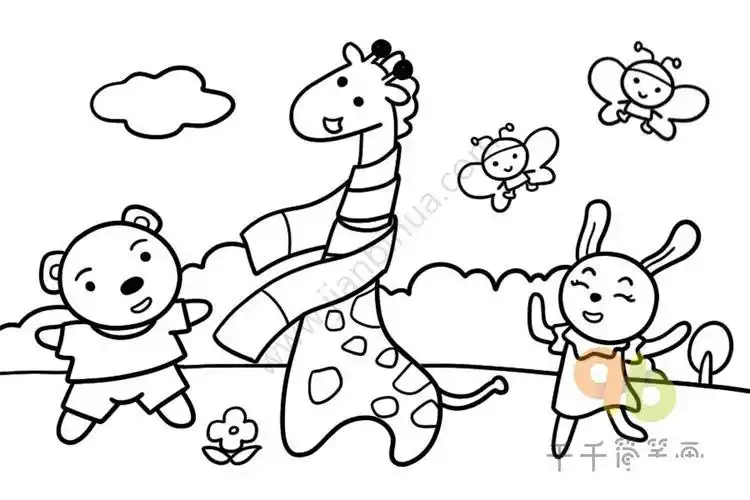 草原和动物简笔画