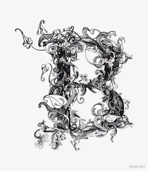 创意手绘植物花藤字母b