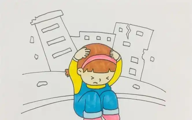 地震人躲在桌子底下的简笔画