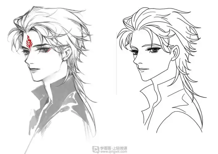 日系厚涂头部结构正侧面角度线稿