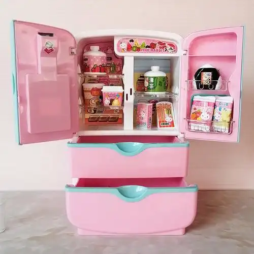 粉红兔过家家玩具儿童大冰箱大号套装双开门仿真厨房女孩玩具
