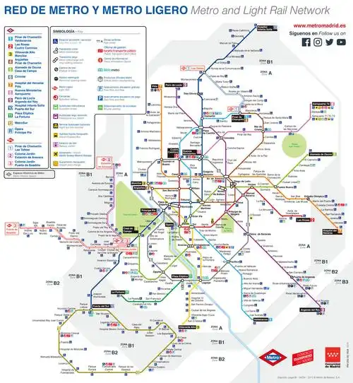 西班牙马德里地铁线路图运营时间票价站点查询下载