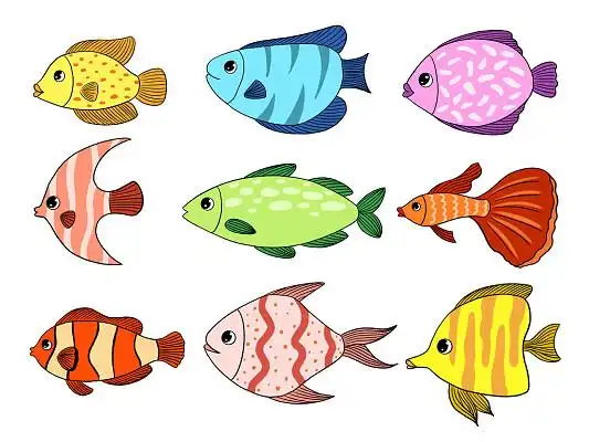 手绘卡通鱼各种鱼类海洋生物海底世界动物png素材卡通鱼元素