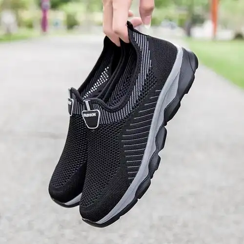 男鞋夏季新款透气飞织网面轻便一脚蹬健步鞋爸爸休闲运动鞋