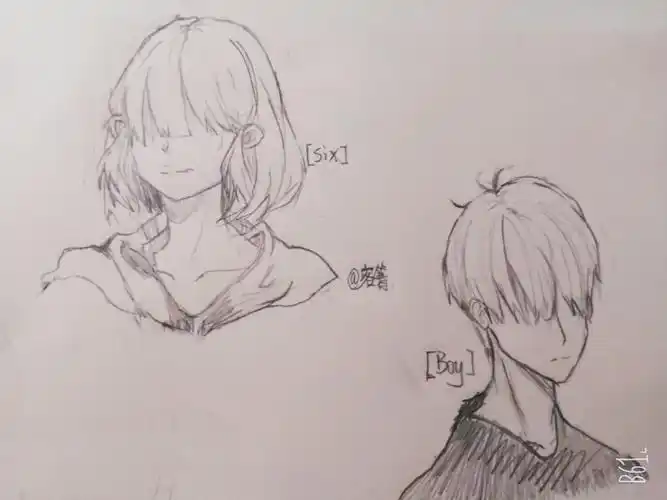 小小梦魇黑白简笔情头小六和小男-客箐饿了.