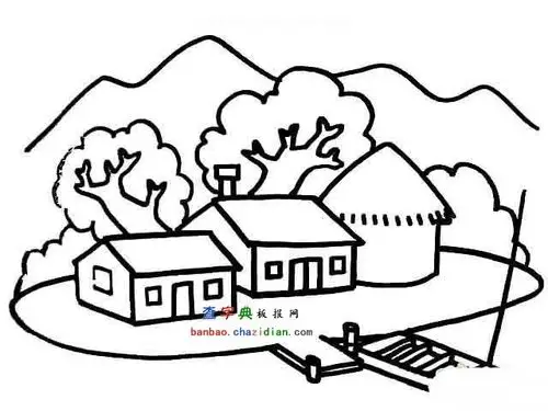 山间小屋风景简笔画