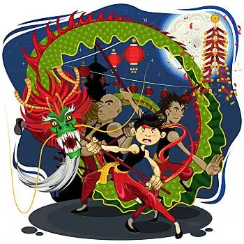 春节,舞龙,插画,龙,有用,象征,背景,文件