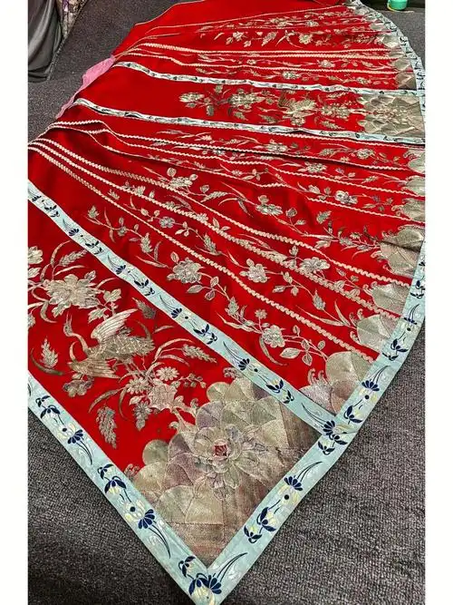 清代老绣盘金马面裙刺绣海水百褶鱼鳞月华