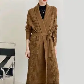 女外套过膝长款毛衣外搭潮2023秋冬100纯羊毛加厚针织风衣开衫