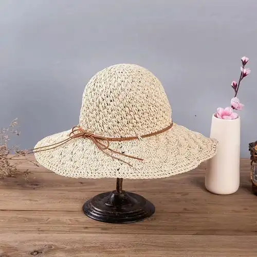 韩版大檐手工编织草帽子女夏度假防晒遮阳帽