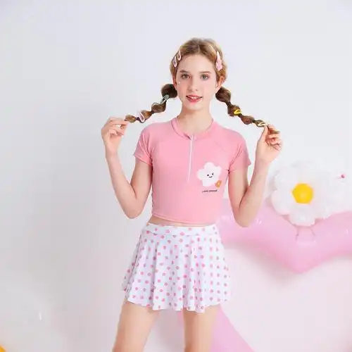 韩版新款儿童泳衣女大童女孩少女分体游泳衣泳裤套装温泉泳装批发