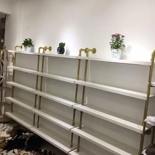 鞋店鞋架展示架上墙多层置物架包架陈列货架金色鞋柜落地女鞋展柜