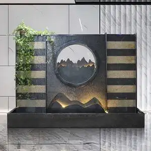 大型流水石水幕墙水景喷泉鱼池背景墙定制石材屏风隔断庭院影壁墙