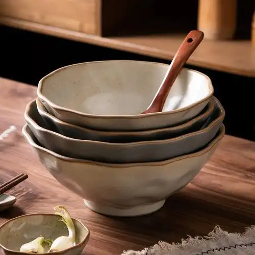 日式粗陶餐具拉面碗大号斗笠碗陶瓷复古汤碗面碗家用大泡面碗大碗