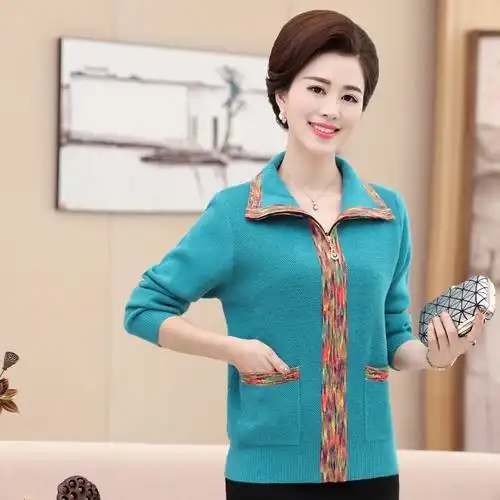 2018中老年妈妈女装羊绒衫 拉链开衫秋冬装外套老年人毛衣加厚
