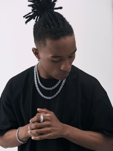 满钻蓝白古巴链搭配镶欧美嘻哈说唱cuban男女潮流ice街头银色镶嵌