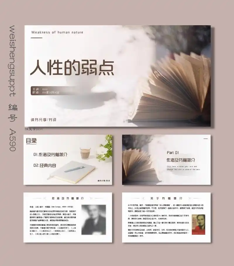 《人性的弱点》好书推荐读书分享ppt模板 92页数:27页,内容可编辑