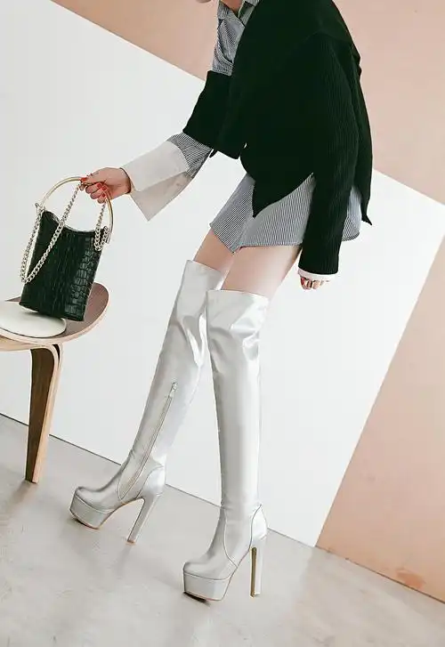 2019女靴欧美性感夜店超高跟防水台拉链钢管舞过膝长靴 黑色 34