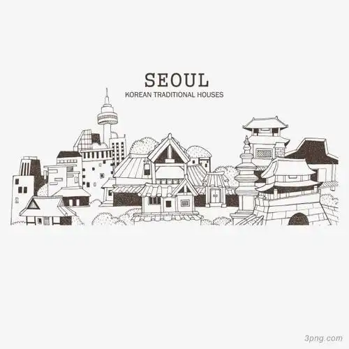 建筑群简笔画png素材透明免抠图片-其他元素