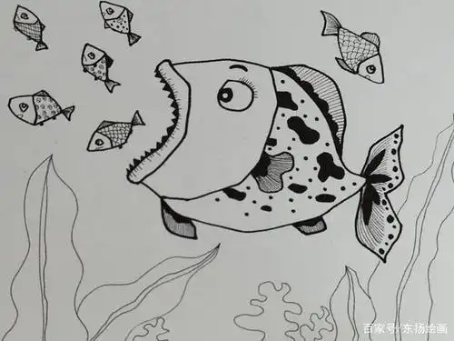 教你画创意线描大鱼吃小鱼