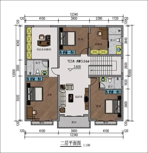 次卧,起居室,豪华双主卧设计,南侧主卧配备独立阳台,内卫和书房,北侧