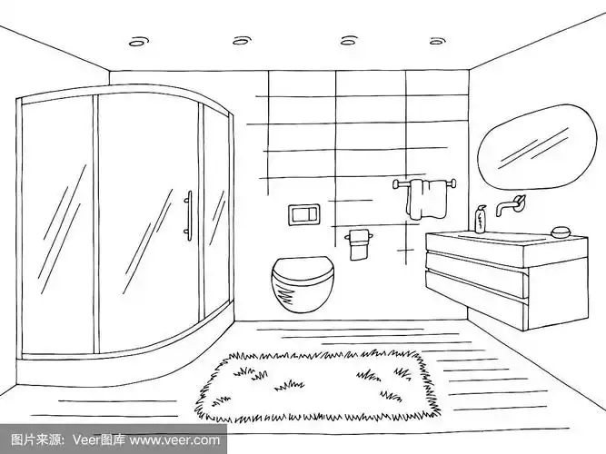 浴室图形家居室内黑白素描插图矢量