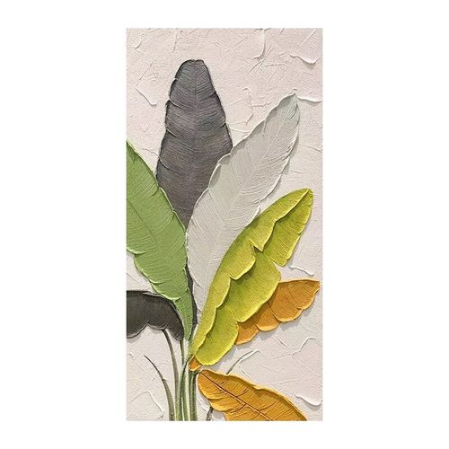 揍敌客(zoldyck)手绘油画家大业大客厅装饰画芭蕉叶肌理画绿色植物