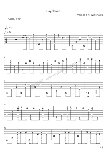 吉他谱 - payphone